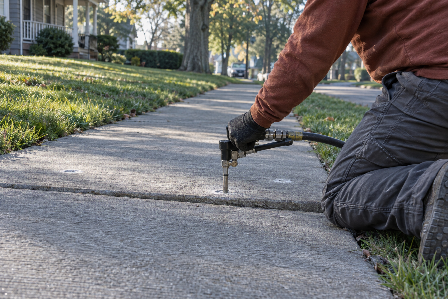 concrete leveling on a sunken Kenosha sidewalk