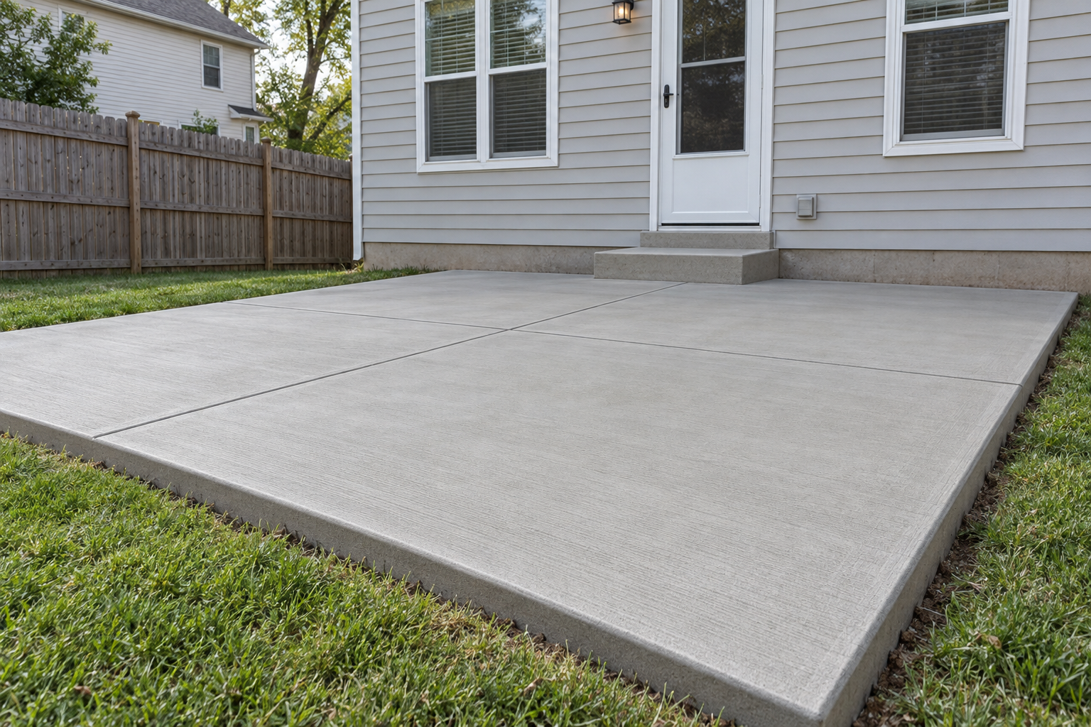 concrete patio contractors finishing a patio in Kenosha
