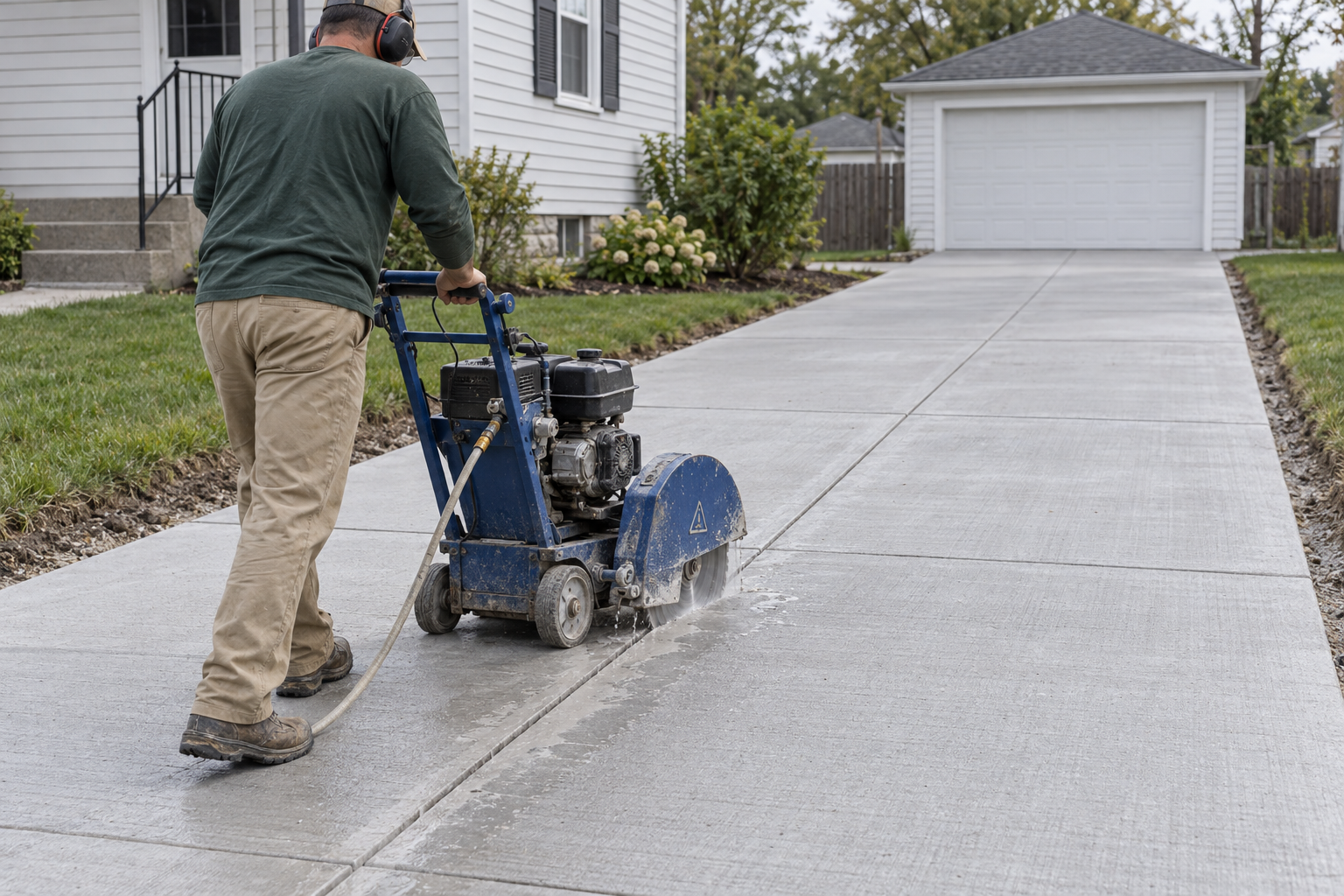 concrete contractors finishing a driveway in Racine