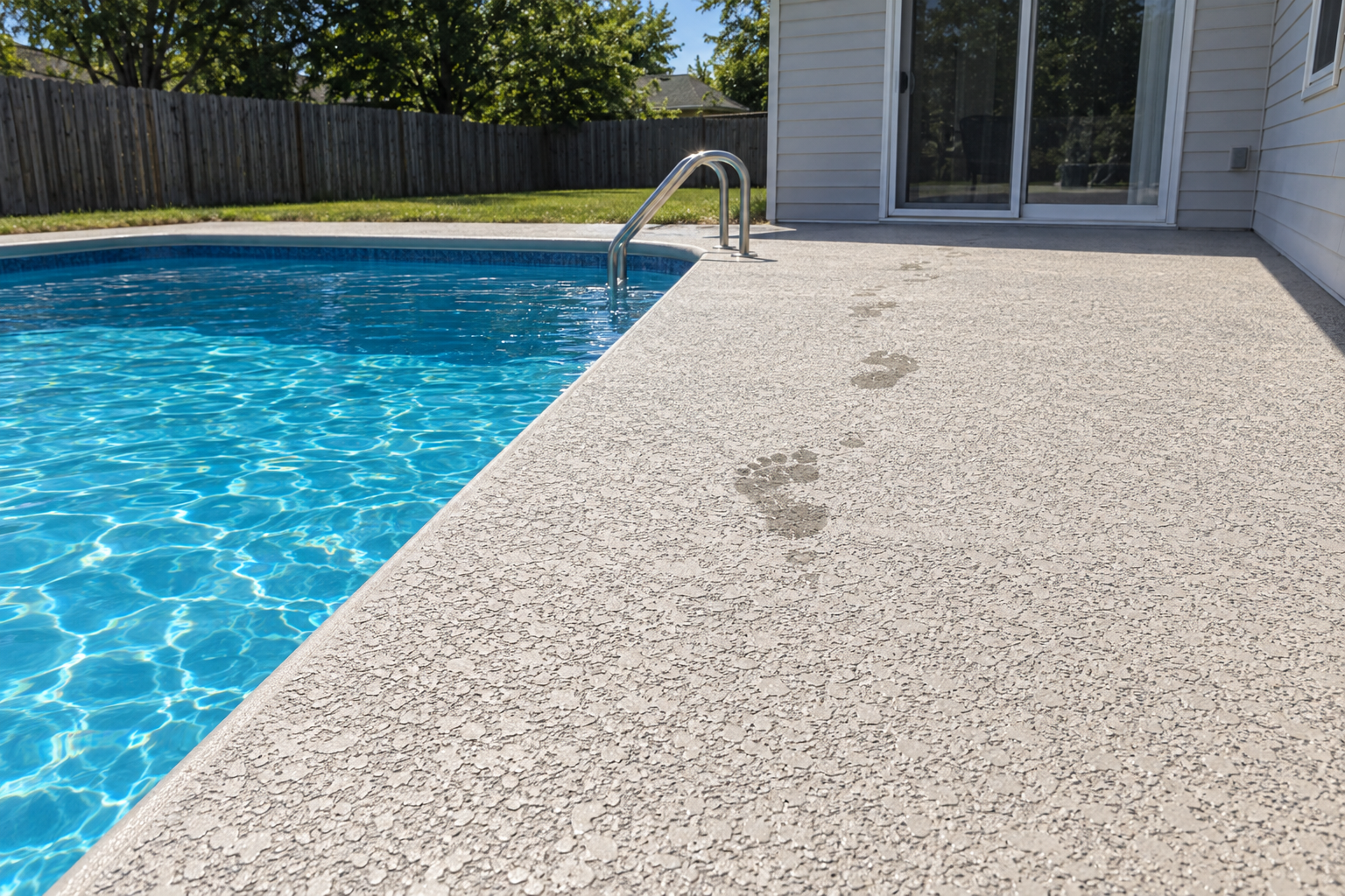 pool deck resurfacing around a backyard pool in Kenosha