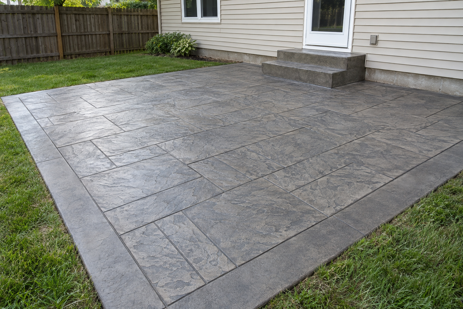stamped concrete patio in a slate pattern in Kenosha